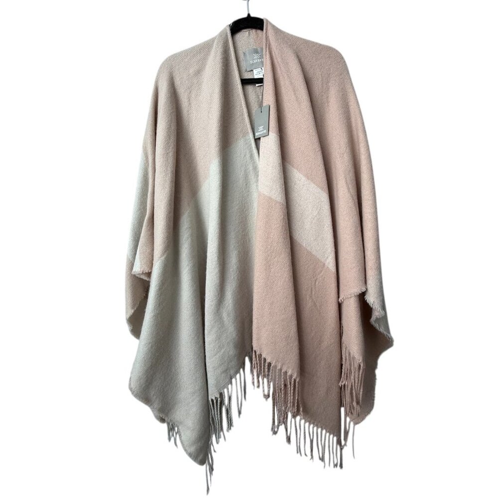 Soia & Kyo Womens Fringe Poncho Shawl Blush Beige Geometric Pattern Acrylic Blen